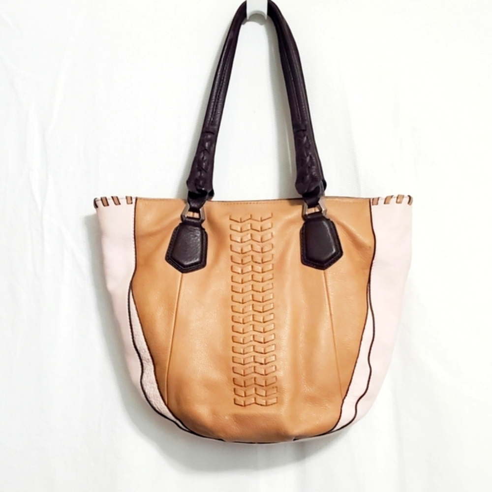 OrYANY Lyssie Large Tri Colorblock Pebbled Leather Tote Bag